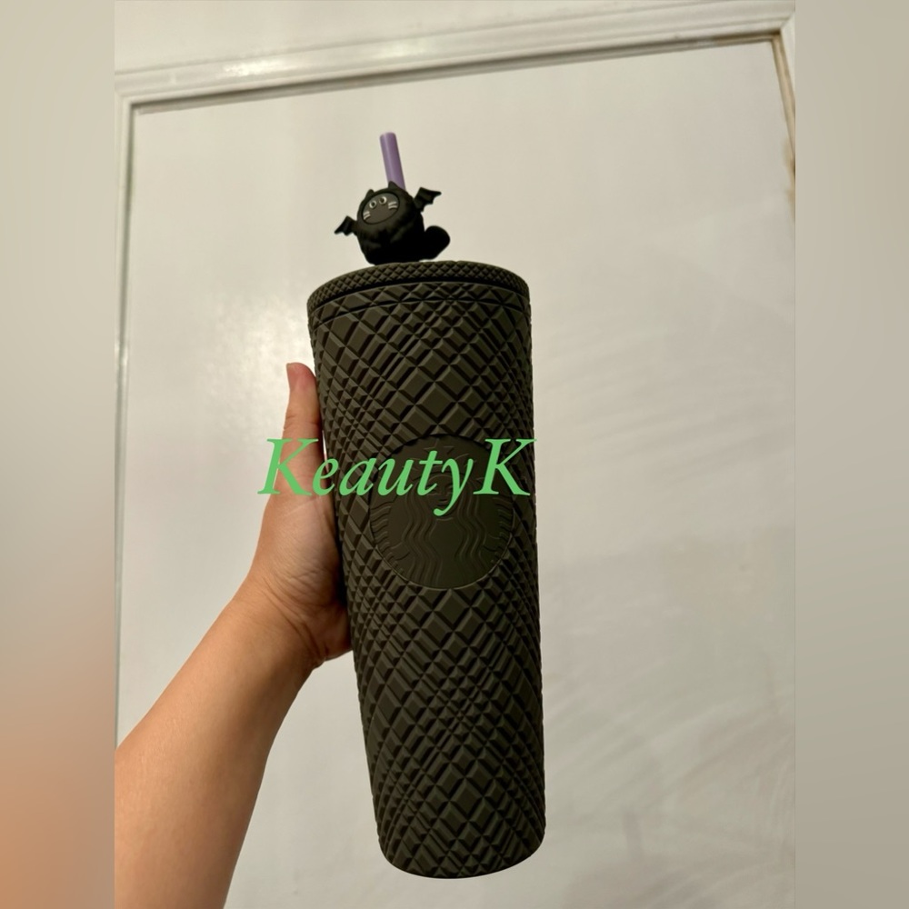 Gray Starbucks Halloween venti jeweled cold cup w/ bat cat topper 24 oz